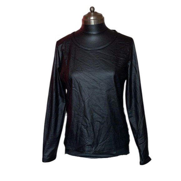None Tops - No name brand faux leather top with fuzzy winter lining on the inside black NWOT